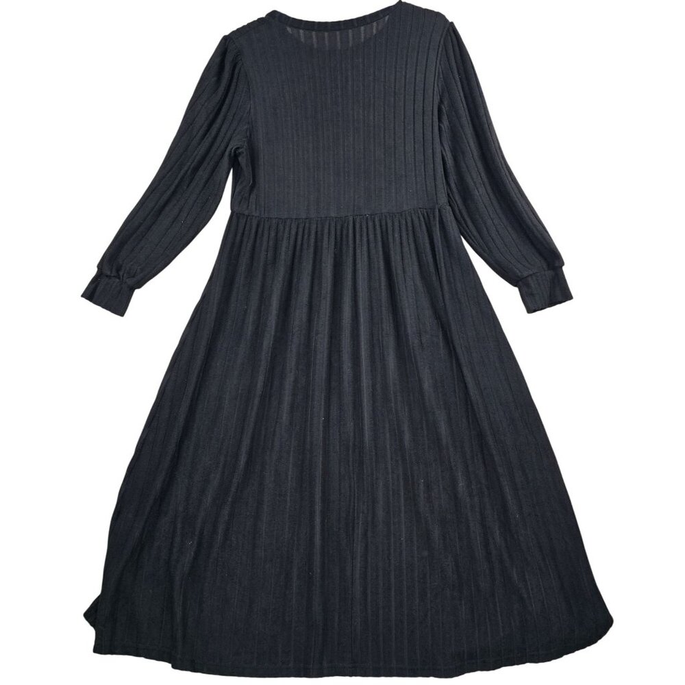 Black Long Sleeve Ribbed Dress 2XL Polyester & Spandex Machine Washable - Picture 2 of 5